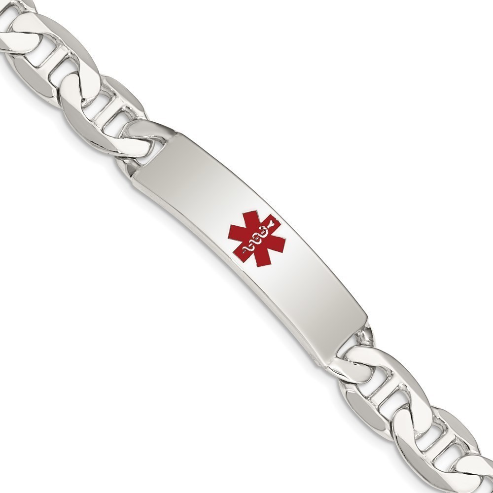 925 Sterling Silver Nautical Polished Medical Anchor Link ID Bracelet, 7.5"